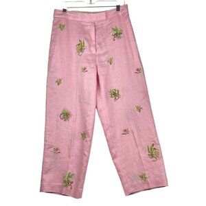 Vintage Rosanna pants size 12 waist 32  hip 42 length 24 highwaistlinen pink